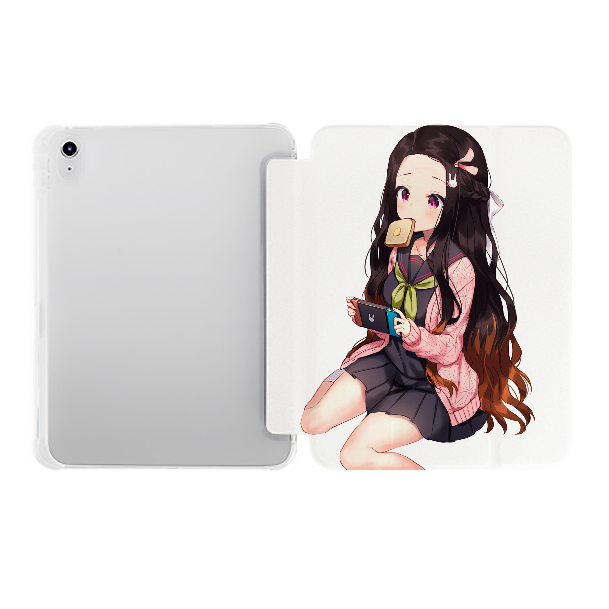 （画像用） 鬼滅の刃（きめつのやいば）竈門 禰󠄀豆子／かまど ねずこ Kamado Nezuko IPad ケース ペン収納付き 三つ折りスタンド PUレザー×シリコン 対応機種9.5/10.5/10.9インチ